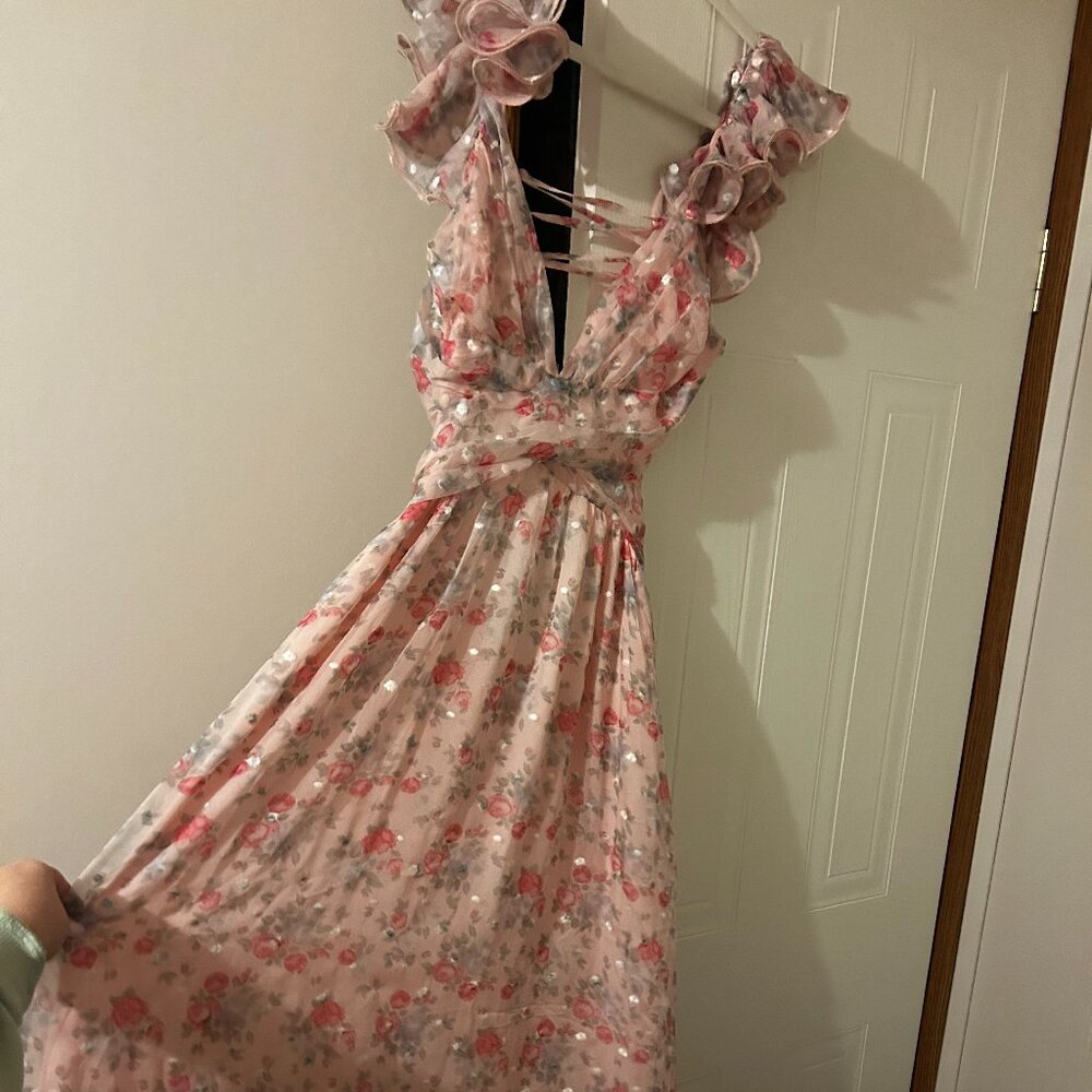 Pink Floral Ruffle Maxi Dress